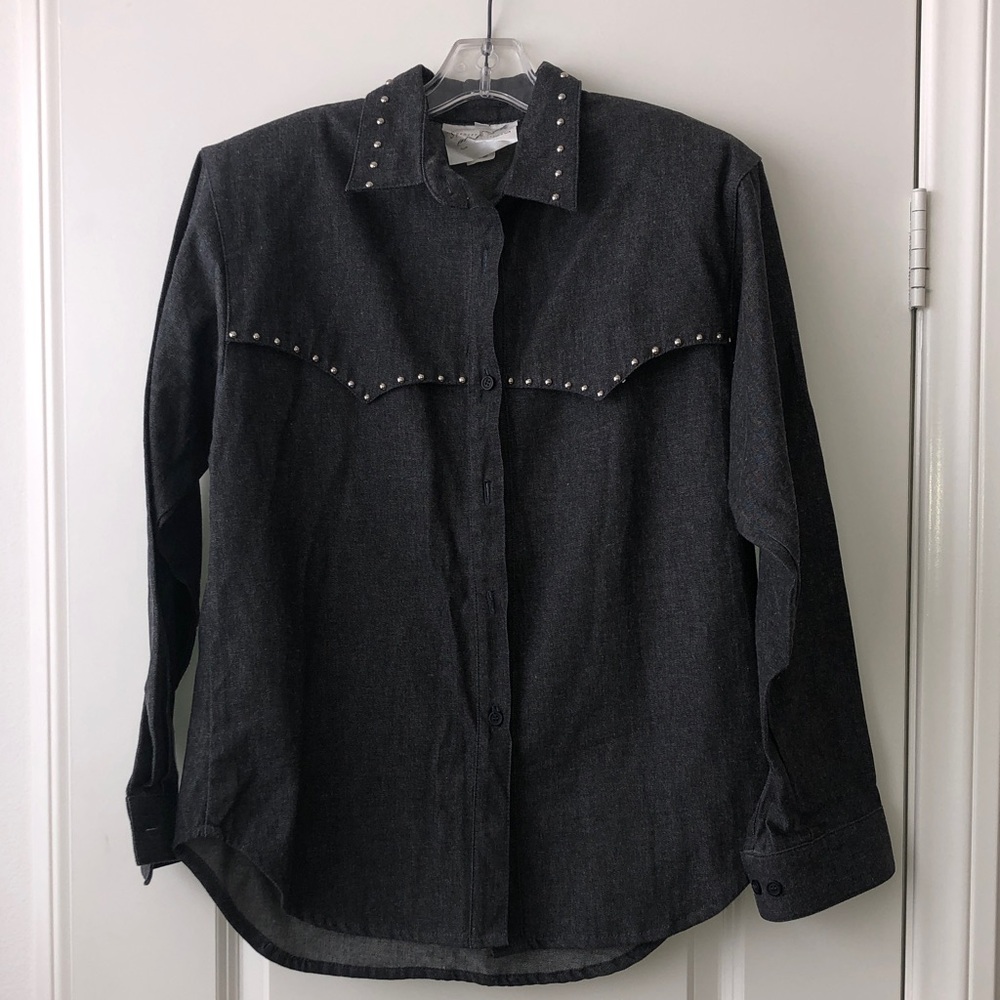 Stud-Trim Black Button-Down Shirt - Picture 3 of 9